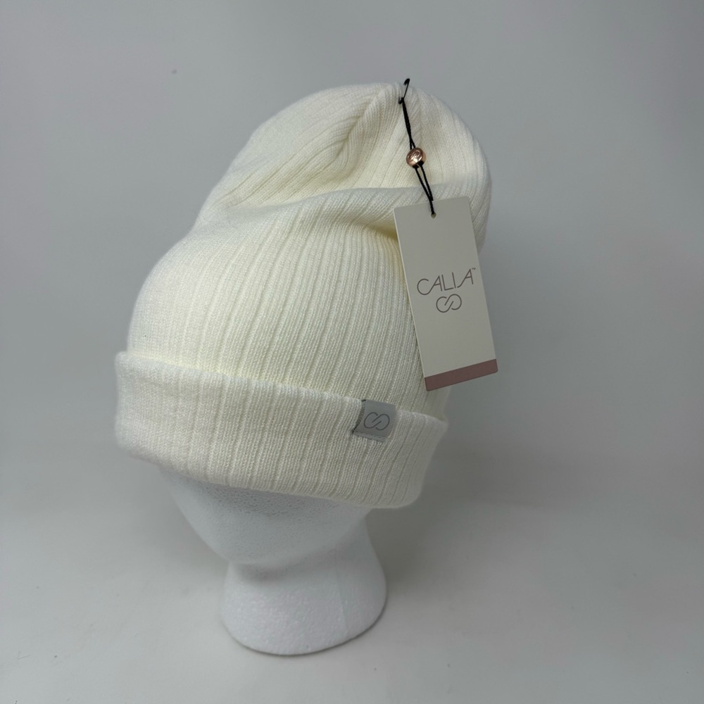 CALIA by Carrie Underwood Cream Knit Ribbed Beanie One Size NWT